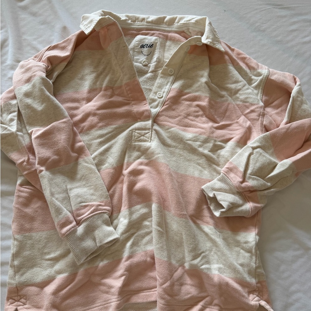 Aerie Pink and Cream Rugby Shirt